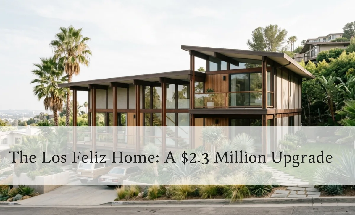 Steven Yeun Los Feliz house exterior with post-and-beam design and grassy yard
