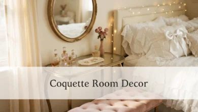 Coquette Room Decor: The Complete Guide to a Soft, Feminine Bedroom - Home Improvement | HomeImprovementGeek Coquette room decor bedroom featuring a pastel pink vanity, lace bedding, and gold accents