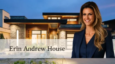 Erin Andrews house exterior in Hermosa Beach California with white facade and picket fence