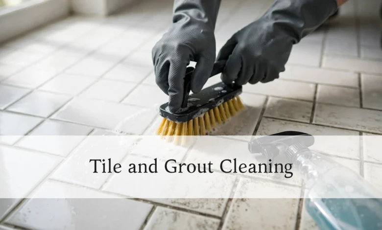 Tile and grout cleaning guide showing restored white grout lines