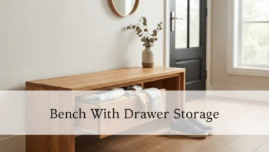 wooden bench with drawer storage in a home entryway