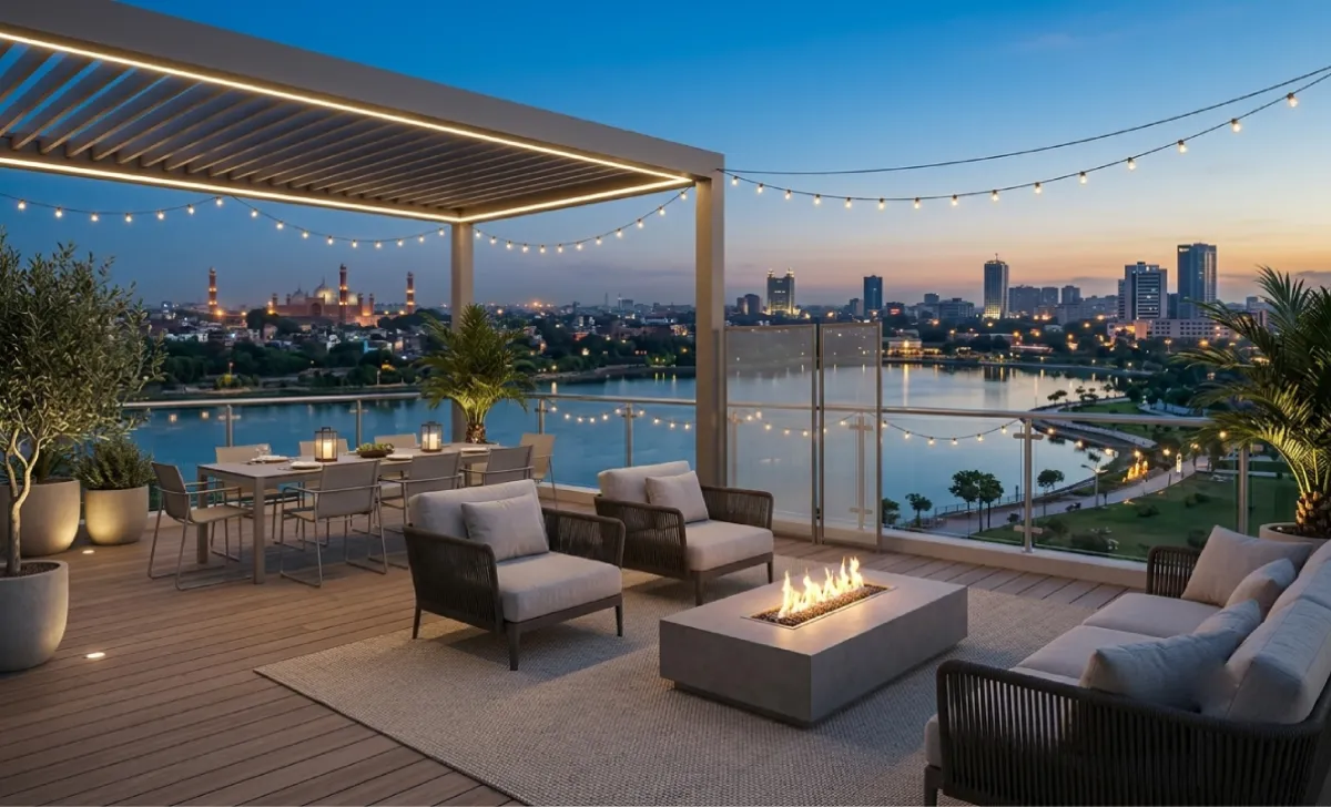 Usain Bolt House: Inside the Sprint Legend's Real Estate Portfolio - Luxury Real Estate | HomeImprovementGeek Usain Bolt house Sky House penthouse terrace overlooking Brisbane Lake
