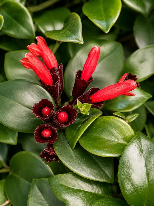 Lipstick Plant Varieties: A Complete Guide for Home Growers - Gardening | HomeImprovementGeek Aeschynanthus lobbianus with vivid red flowers showing a yellow throat