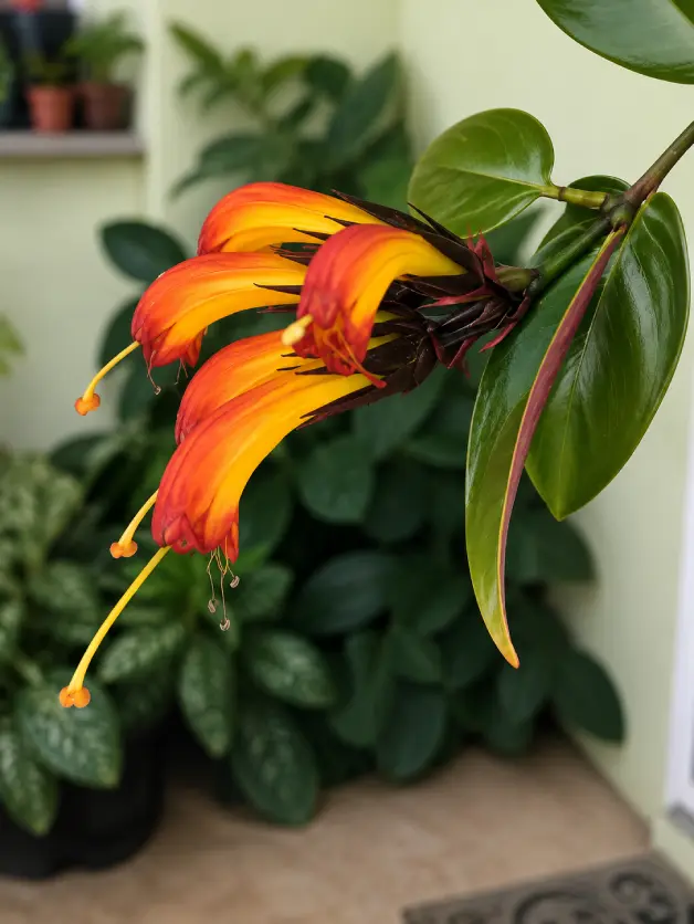 Lipstick Plant Varieties: A Complete Guide for Home Growers - Gardening | HomeImprovementGeek Black Pagoda lipstick plant showing mottled dark leaves and orange-red tubular blooms