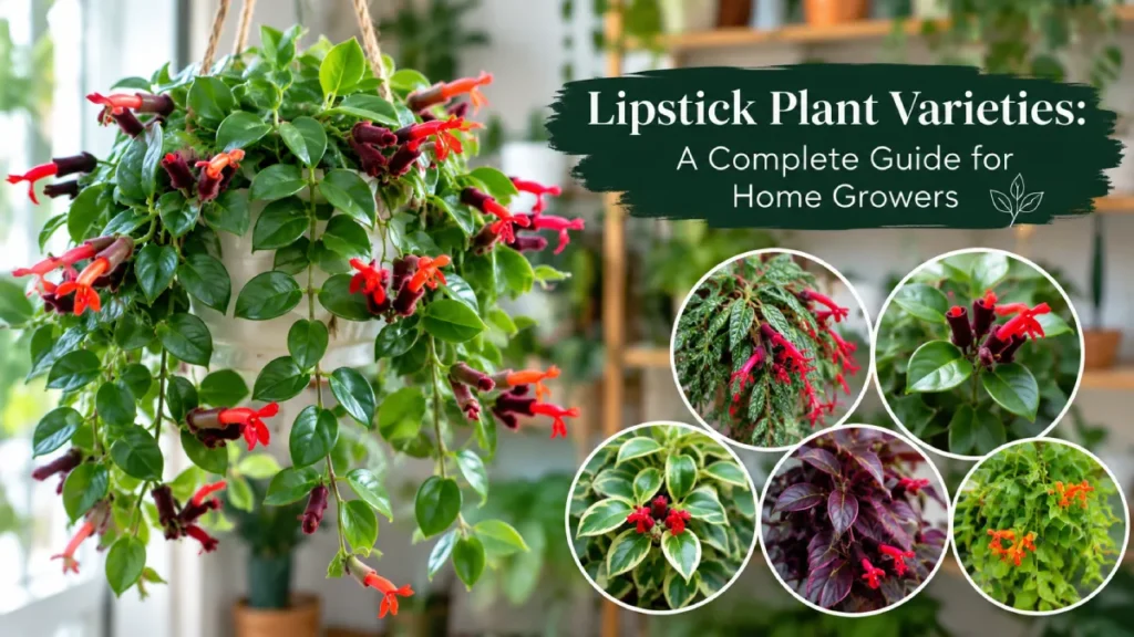 Different lipstick plant varieties with colorful flowers and foliage grown indoors