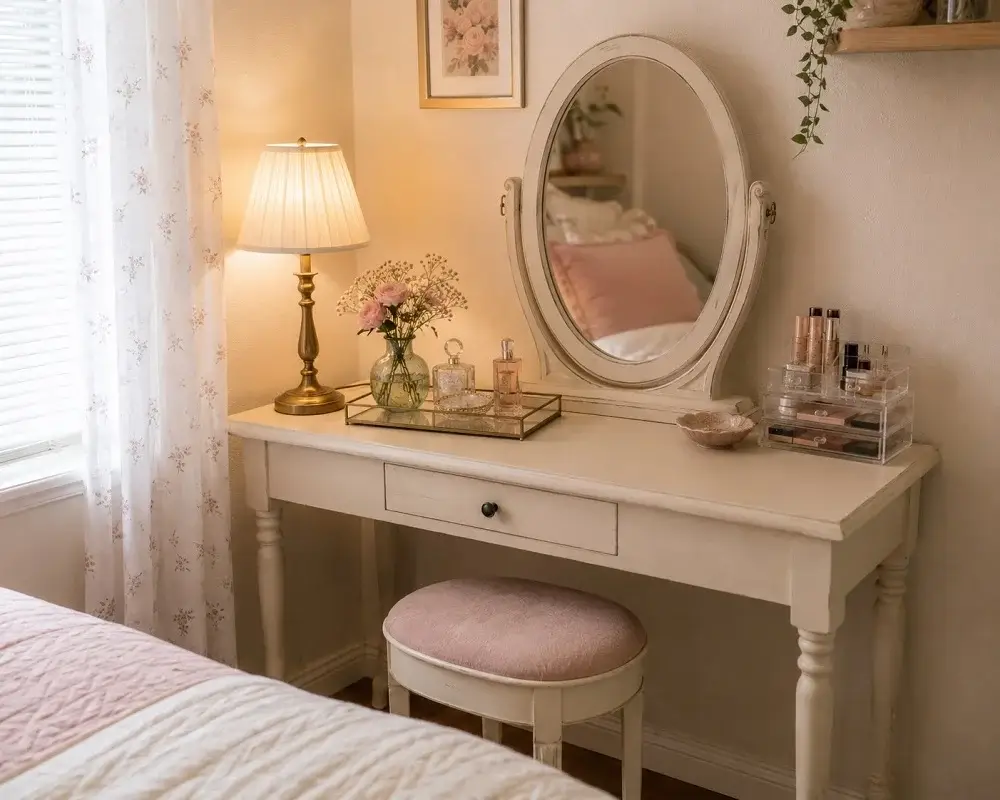 Budget-friendly coquette vanity made from a small desk