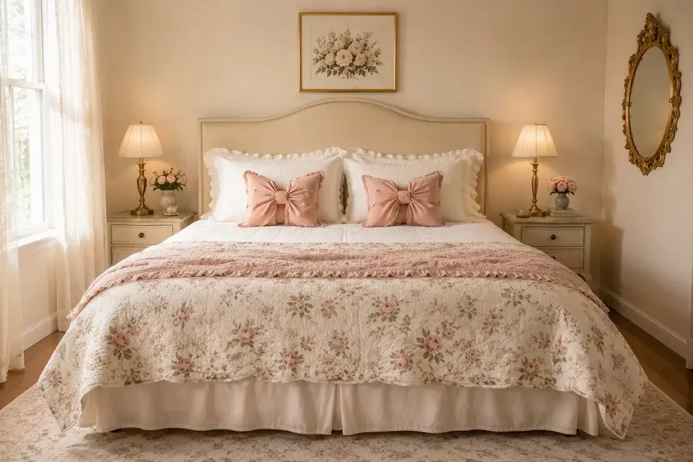 Coquette bed styled as the bedroom focal point