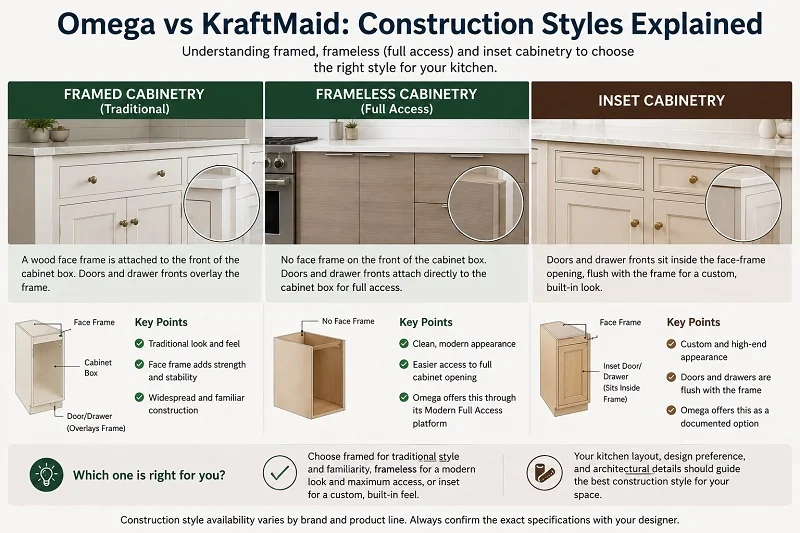 Framed vs frameless vs inset cabinet construction styles explained