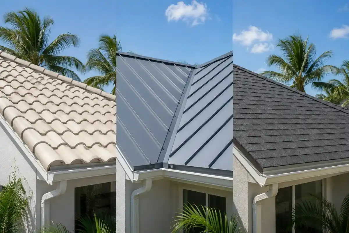 Tile, metal, and asphalt shingle roofing materials used on Miami homes