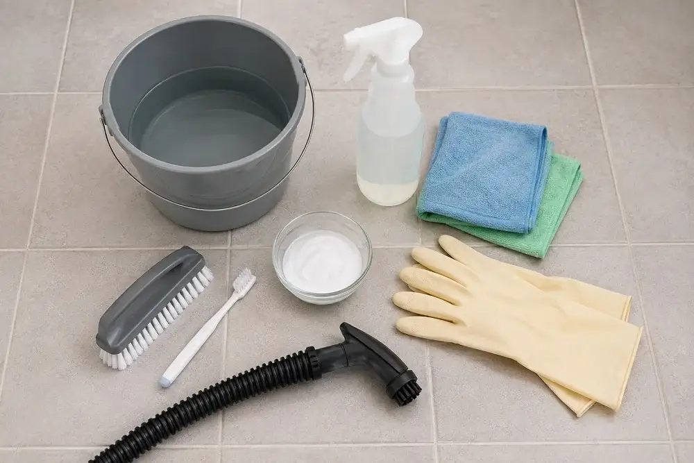 Safe tools and mild solutions for cleaning tile grout