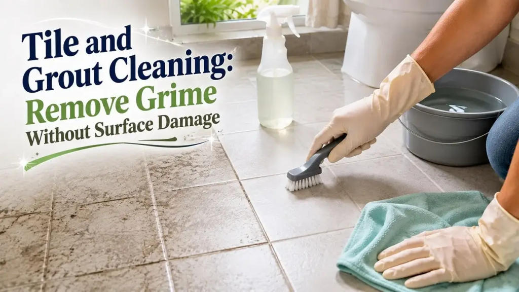 Tile and grout cleaning with a nylon brush without damaging the surface