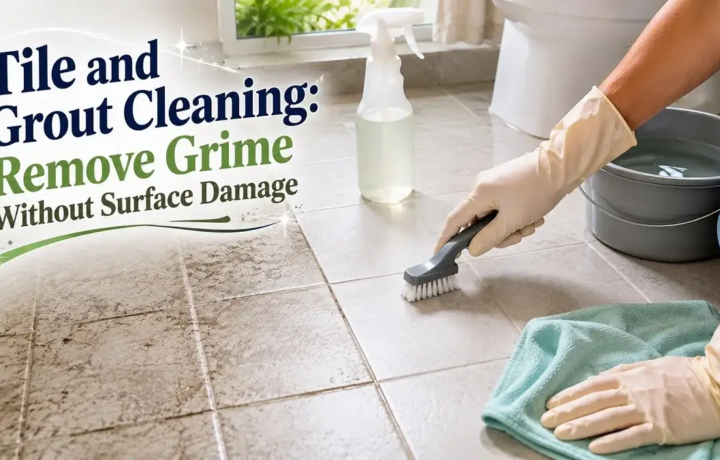 Tile and grout cleaning with a nylon brush without damaging the surface