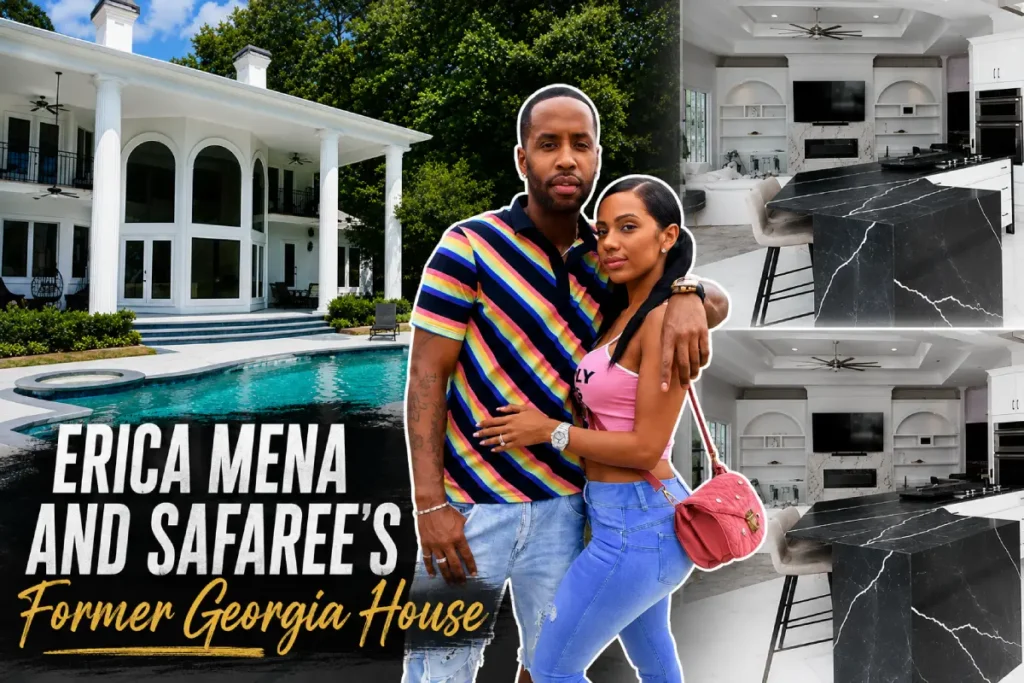 Erica Mena and Safaree’s former Georgia house featuring the luxury exterior, pool, and interior