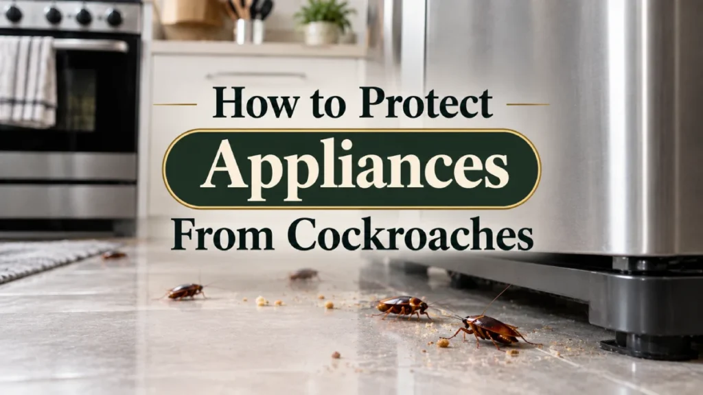 Cockroaches crawling near kitchen appliances and refrigerator