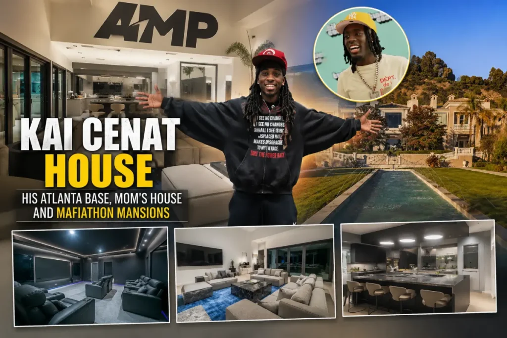 Kai Cenat house featuring a luxury interior, mansion exterior and pool
