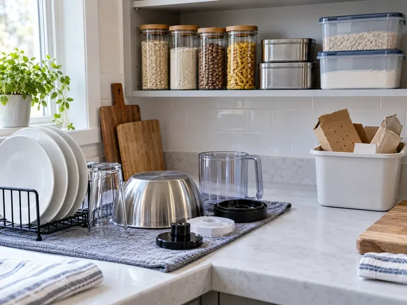 Sealed food containers and clean appliance parts after kitchen infestation